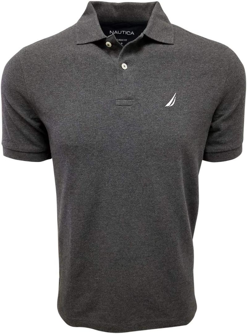 Nautica Men's Short Sleeve Solid Cotton Pique Polo Shirt (Large, Charcoal Heather)