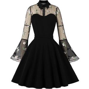 Women's Vintage Polka Dot 1950s Audrey Retro Rockabilly Prom Dress 50's 60's A-Line Cocktail Party Swing Dress (Black, L)