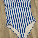 White and Blue Striped Strapless Tie Back One Piece Swim Suit Shein, S