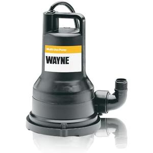 WAYNE VIP30-1/3 HP Reinforced Thermoplastic Submersible Multi-Use Pump - Up to 2,500 Gallons Per Hour - Heavy Duty Multi-Use Pump