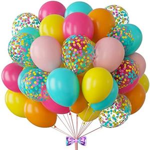 Tropical Balloons 88Pcs Arch Kit - 12 Inch Luau Party Balloons in Hot Pink, Orange, Yellow, Green & Teal for Hawaii Summer, Beach & Pool Decorations
