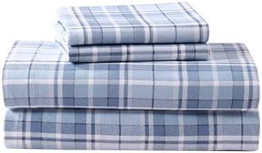 Laura Ashley - Flannel Sheets Full Size, Anti-Pilling & Wrinkle Resistant Cotton, Touchably Soft for All-Season Comfort - Bed Sheets with Matching Pillowcases & Fitted Sheet (Mulholland Plaid Blue)