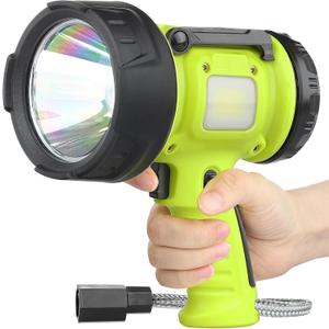 Rechargeable Spotlight Flashlight with High Lumen LED, Waterproof Handheld Bright Outdoor Spot Light Searchlight for Boating, Camping (Green)