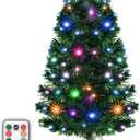 Holiday Essence Prelit Artificial Christmas Tree, 4 Foot Pine Xmas Tree with Multi Function Changing LED Multi Colored Lights and Star Tree with Remote, 120 Full Tips, Metal Stand