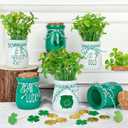 St Patricks Day Decoration - 6PCS St.Patrick's Day Mini Mason Jars with Artificial Shamrock White Green Decorative Jars Saint Patricks Tiered Tray Spring Decor for Home Kitchen Farmhouse Table