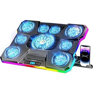 ChillCore Laptop Cooling Pad, RGB Lights Laptop Cooler 9 Fans for 15.619.3 Inch Laptops, Gaming Laptop Fan Cooling Pad with 8 Height Stands, 2 USB Ports  A21 Blue