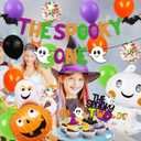 58 PCS Halloween 1st Birthday Decorations The Spooky One Party Decorations Happy 1st Bday Banner Cake Topper Ghost Spider Web Haunted House Themed for Kids One Year Old First Bday Party Supplies