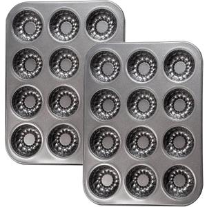 Mini Bndt Cake Pan 2 Pack, Nonstick Brownie Bowl Pan 12-Cavity Fluted Small Round Cake Tray Shortcake Pan Mold for Fall Baking Thanksgiving Muffin Bavarois, Carbon Steel Cake Pan
