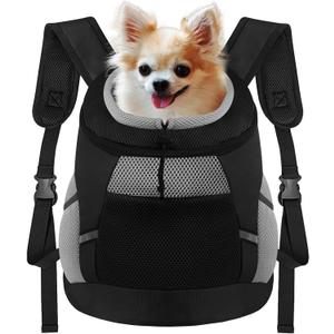 Dog Backpack Carrier, Front Chest Carrier for Cat Small Dogs, Pet Carrying Bag for Travel Hiking Cycling Outdoor Black S (Suggested Pet Height 7-10 in, 2-6 lbs)