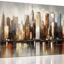 Fuwobriva Large Abstract Living Room Canvas Wall Art for Living Room Office Bedroom Wall Decor Modern Brown Grey City Night Scene Abstract Wall Art Print Paintings 20"x40", 20L" x 40W"