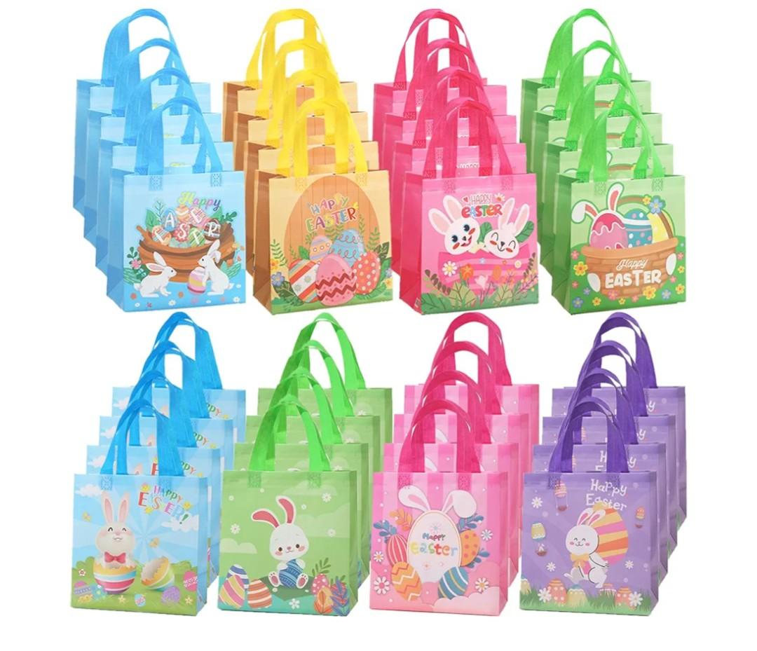 Falinpitos 32Pcs Easter Gift Bags For Goodies, Easter Treat Bags, Easter Bags with Handles, Easter Egg Hunt Bags, Large Mini Easter Baskets Bulk for Kids Teenagers, Easter Party Tote Bags, Medium Size