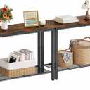 Hoctieon 2 Tier End Table, Sofa Side Table, Narrow Side Table with Storage, Slim Nightstand for Small Spaces, Metal Frame, for Living Room, Bedroom, Sofa Couch, Hall, Rustic Brown, 2 Set