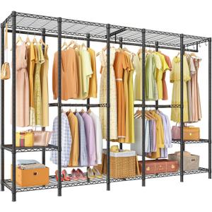 Ulif H50 Extra Large Clothes Rack, Heavy Duty Garment Rack, Freestanding Portable Closet, Clothing Racks for Hanging Clothes, Wardrobe Closet 89.8'' W x 15.8" D x 76.4" H, Max Load 1400 Lbs, Black
