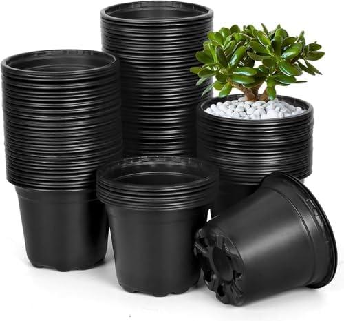 DUNPUTE 120 Packs 5 Inch Plant Nursery Pots, Plastic Seeds Starter Pots with Drainage Holes, Germination Soft Flower Plant Container for Succulents Seedling Cutting Transplanting (120, 5 Inch)