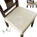 Genina Waterproof Seat Covers for Chairs,Set of 2 Dining Room Chair Seat Covers for Kitchen,Stretch Jacquard Removable Washable Dining Chair Slipcovers Protectors,No Rear Covers, Beige