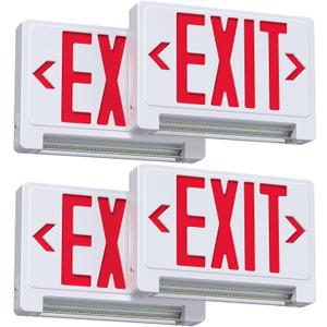 Exit Sign with Adjustable LED Pipe, Exit Signs with Emergency Lights Bar Combo, Compact Hardwired Exit Sign with Battery Backup，Red Led Emergency Exit Light for Business , 120V/277VAC,UL Listed,Top/Side/Wall Mount (4 Pack)