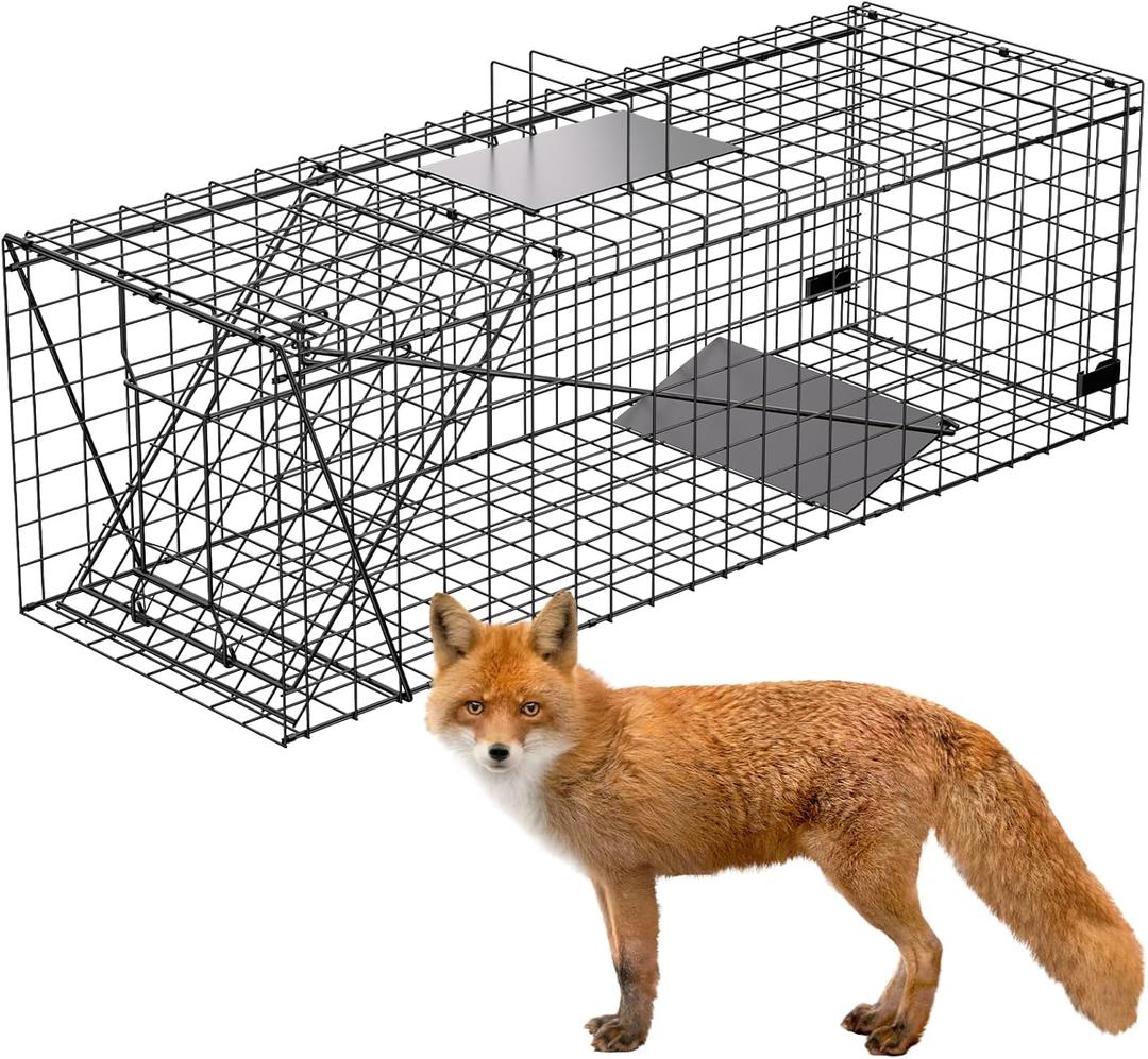 VASALAID Live Animal Trap Cage, 43.6 X 18.1 X 16.9 inch Catch and Release, Humane Live Trap Cage Indoor & Outdoor Foldable Live Trap for Foxes, Large Dogs, Coyotes, Raccoons, Woodchucks