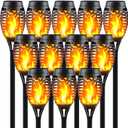 12 Pack Solar Torch Lights Outdoor Flickering Flame - Upgraded 12LED Mini Fire Effect Solar-Powered Tiki Torches, IP65 Waterproof Lighting, Auto On/Off, Perfect for Garden Patio Pathway Decor