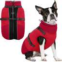 SUNFURA Dog Winter Coat, Warm Dog Coat with Harness for Medium Dogs Boys Girls, Reflective Fleece Lined Pet Winter Jacket Snowsuit for Pug, Jack Russel, Schnauzer, Red M