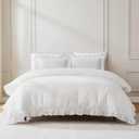 Lush Decor - Duvet Cover Set, 3-Piece Cotton Bedding with Matching Shams, Contrast Edge & Stylish Border (Reyna Off-White/Blue, Full/Queen)