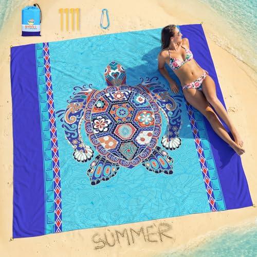 BYDOLL Beach Blanket Waterproof Sandproof Sea Turtle 78''×81'' 1-5 Adults Oversized Lightweight Large Picnic Mat Waterproof Sandproof Blanket for Beach Camping Hiking Travel