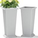 Front Porch Planters Outdoor Set of 2, 24" Tall Plastic Planters for Outdoor Plants with Drainage, Extra Large Outdoor Planter Pots, Tapered Tall Planters for Front Door & Indoor Plants, White, Chipped Paint