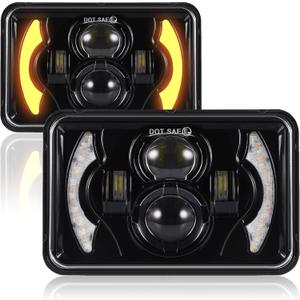 2PCS 120w 4x6 Inch LED Headlights with DRL Turn Singal Hi/Lo Sealed Beam Rectengular Approved Replacement H4651 H4652 H4656 Compatible with Trucks Peterbilt Kenworth FORD GMC DODGE TOYOTA BUICK