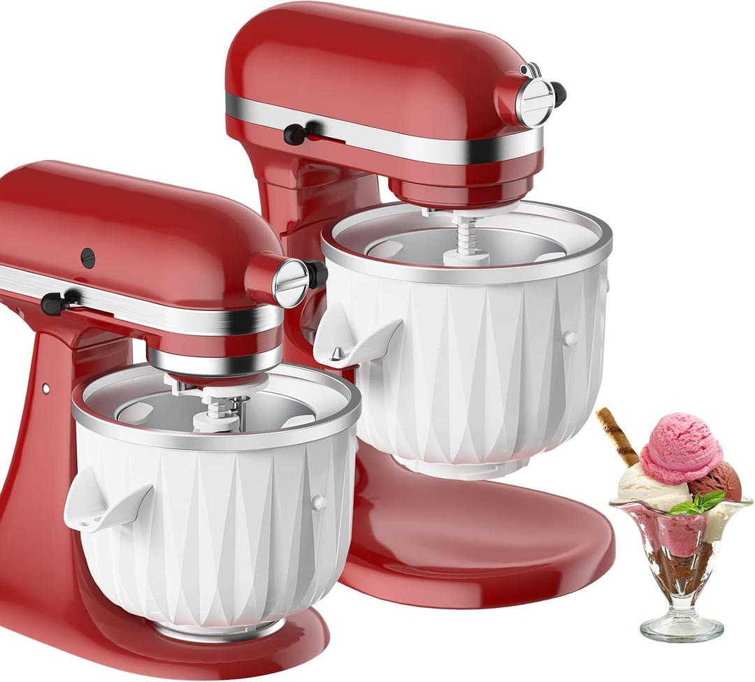 Ice Cream Attachment for KitchenAid Stand Mixer, Compatible with KitchenAid 4.5 Qt and Larger Stand Mixers, 2-Quart Frozen Yogurt - Ice Cream & Sorbet Gelato Maker by GVODE (White)