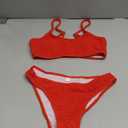 Fanuerg Women's Ribbed Bikini Sets Scoop Neck Cheeky Swimsuit Textured Two Piece Bathing Suit Red L