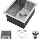 PEPO 13 x 15 Inch Undermount Bar Sink - 16 Gauge Stainless Steel Single Bowl, High-end Handmade Square Kitchen Sink for RV, Bar, Prep, or Outdoor Use