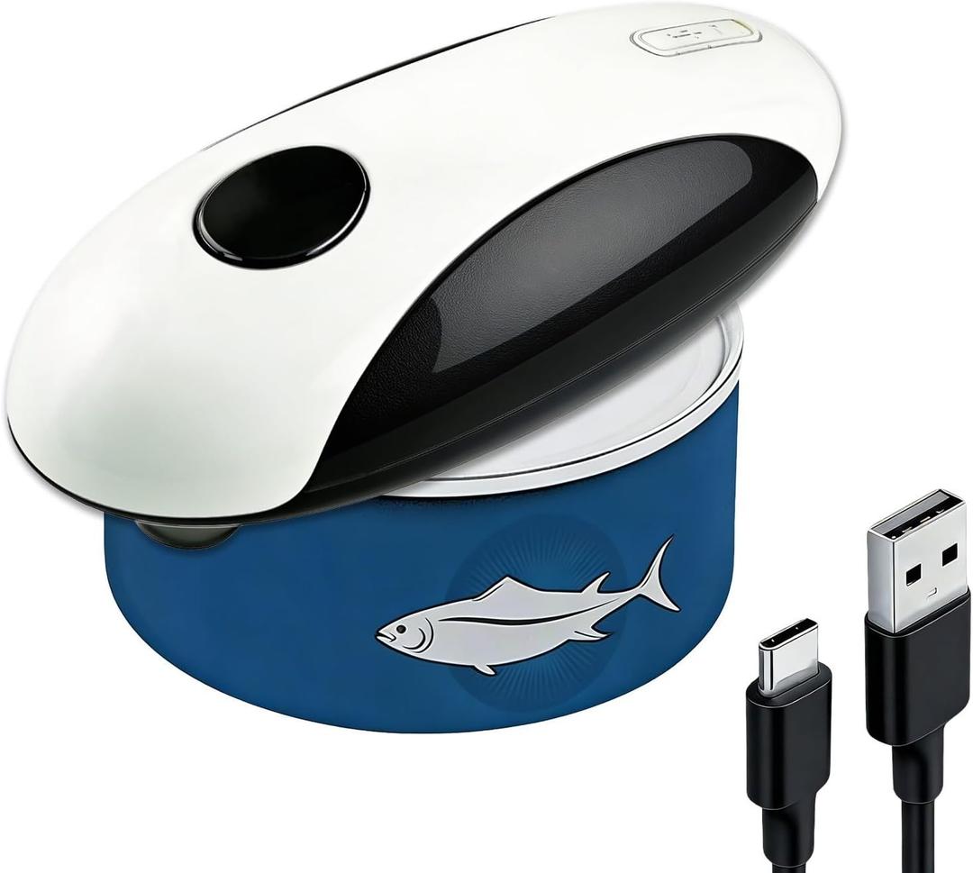 Rechargeable Electric Can Opener, One-Touch, Smooth Edge, USB-C Fast Charge, for Seniors, White