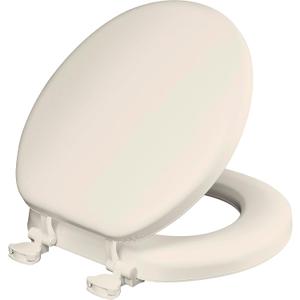 Mayfair Padded Toilet Seat, Cushioned Soft Vinyl over Wood Core Seat, Secure Hinges, Easy Clean, Made in USA, Round, Biscuit