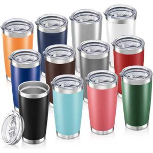 20oz Tumbler Bulk with Lid Stainless Steel Tumblers, 12 Pack | Leak Proof Lid, Double Wall & Vacuum, Powder Coated, Fit Most Car Cup Holders, for Cold and Hot Drinks, Mix
