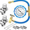 2 Pack BPV31 Piercing Tap Valve Kits Compatible with 1/4, 5/16, 3/8 Inch Outer Diameter Pipes and R134A Air Conditioning Refrigerant Charging Hose with Gauge, Connect to R12/ R22 Port Only