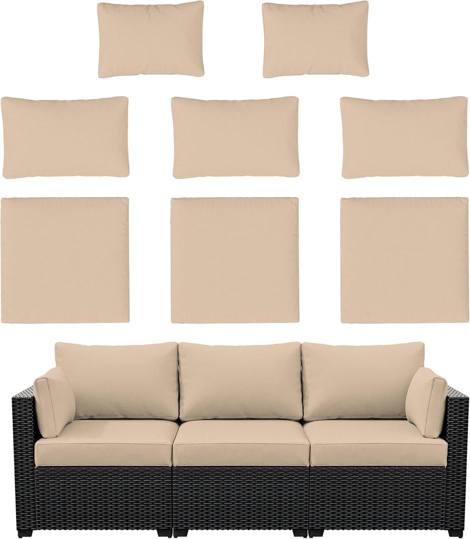 8p Outdoor Cushion Slipcovers Outdoor Patio Cushions Covers Replacement Waterproof with Zipper for 3-Seat Outdoor Rattan Sofa Patio Furniture Cushion Covers Sand, Covers Only, Standard