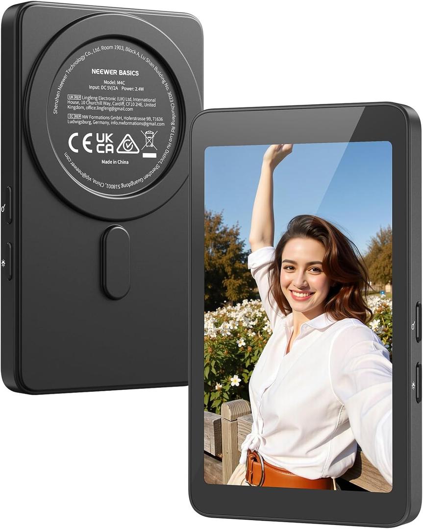 NEEWER Basics 4" Magnetic Vlog Selfie Monitor Screen, 4K 120fps Wired Recording for DP Enabled Phone, Back Camera Monitor with Remote for TikTok Video Streaming, NOT Compatible with iPhone Air, M4C