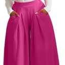 Hostoyo Casual Plus Size Wide Leg Palazzo Pants for Women Lounge High Waist Skirt Pants with Pockets Elastic Waistband (Pink, XXL)