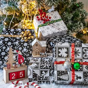 LeZakaa Christmas Wrapping Paper Roll - Christmas Tree Design in Black for Gift Wrap, DIY Craft - 30 inches x 33 Feet (82.5 sq. ft.) LeZakaa Christmas Wrapping Paper Roll - Christmas Tree Design in Black for Gift Wrap, DIY Craft - 30 inches x 33 Feet (82.5 sq. ft.)