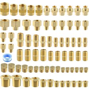 78PCS Brass Pipe Fittings Assortment Kit NPT Adapter, Hex Nipple, Hex Coupling, Reducer Busing, Hex Coupling, Close Nipple, Hex Head Plug Brass Fittings Kits