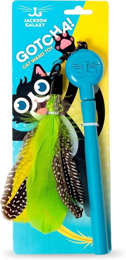 Jackson Galaxy Gotcha! Cat Wand Toy - Retractable Cat Toy for Engaging Play - Telescoping Wand with Natural Feathers for Indoor Cats - Foundational Tool for Cat Wellness and Interactive Bonding Play