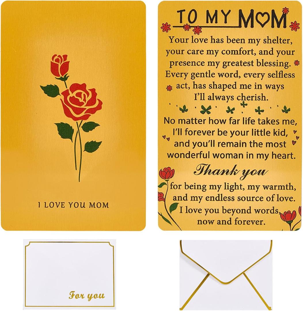 5 x Mothers Day Gifts For Mom, My Mommy Valentines Day Wallet Card from Daughter, Dear Birthday Card, Long Distance Gifts Angel, I love You Mom Present, To My Mom(Gold)