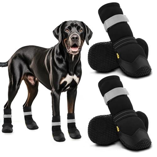 XSY&G Dog Boots, Waterproof Dog Shoes, Dog Booties with Reflective Rugged Anti-Slip Sole and Skid-Proof, Outdoor Dog Shoes for Medium to Large Dogs 4Pcs-Size7
