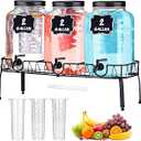 Lallisa 3 Pcs 2 Gallon Glass Drink Dispenser with Stand and Lid Mason Jar Beverage Dispenser with Stainless Steel Spigot, Hanging Chalkboard Signs, (Gold)