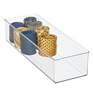 mDesign Plastic Drawer Organizer Box, Long Storage Organizer Bin Container; for Closets, Bedrooms, Use for Leggings, Socks, Ties, Jewelry, Accessories  Lumiere Collection  Clear