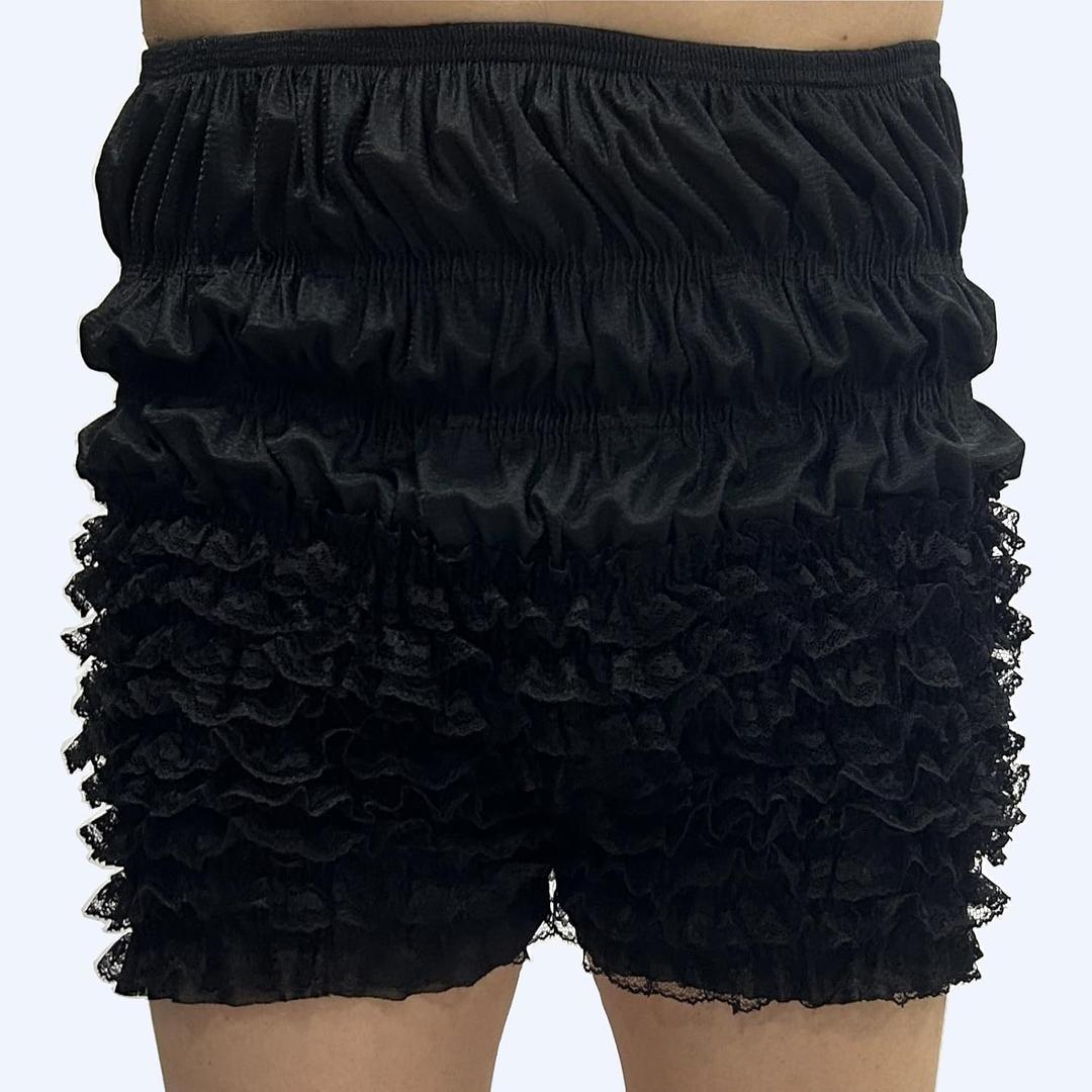 Women's Boxer Bloomers Ruffled Lace Panties Tanga Dance Bloomers Sissy Pettipants Frilly BoyShorts Underwear Bottoms (Black) Small