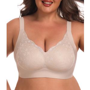 OLRIK Bras for Older Women Full Coverage Wireless Comfort Back Fat Smoothing Wide Supportive Straps Wirefree No Underwire T-Shirt Bralettes with Bra Extenders 4 Hook Nude-XL (XL)