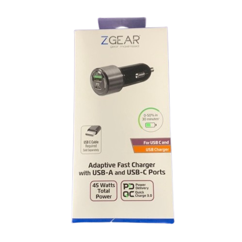 Zgear Adaptive Fast Charger with USB-A & USB-C Ports