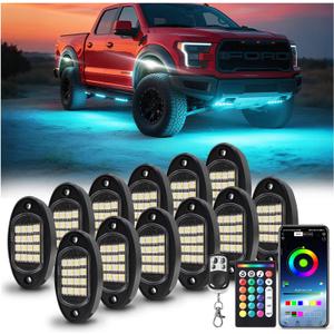 12 Pods RGBW LED Rock LightsPure White Underglow lights for Truck Jeeps Off Road ATV UTV Golf Cart RZR SXS SUV, Waterproof Multicolor Neon Underglow Kit with Bluetooth APP/RF Remote Control,6500k 12V