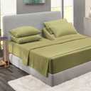 Clara Clark Flex Top King Sheets, 6 Piece Set - Hotel Luxury Sheets for Top Split King Bed, Super Soft Bedding Set, Head Split King Sage Green