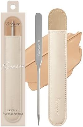 Piccasso Professional Makeup Spatula - Stainless Steel Foundation Spatula for Thin & Seamless Base - K-Beauty Korean Tool for Flawless Finish - Includes Leather Case - Hygienic & Durable Applicator